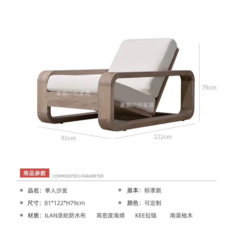 Nordic Outdoor Sofa Teak Sun Protection Waterproof Villa Garden Balcony Preservative Wood Outdoor Solid Wood Open-air Rattan Cha