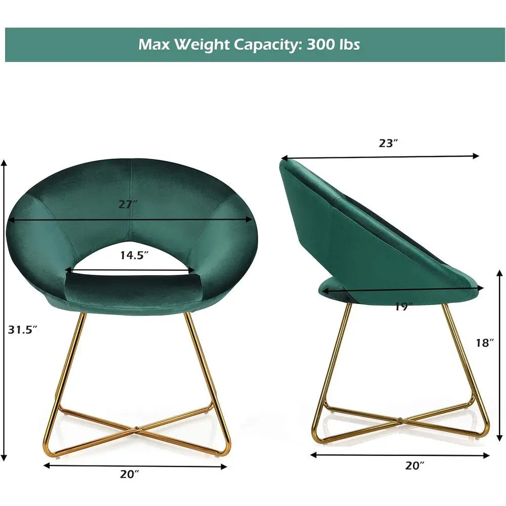 Green Velvet Upholstered Accent Chair Set of 2, Comfortable Vanity Desk Chair, 300 lbs Capacity, Elegant Century Style Single So
