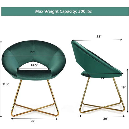 Green Velvet Upholstered Accent Chair Set of 2, Comfortable Vanity Desk Chair, 300 lbs Capacity, Elegant Century Style Single So