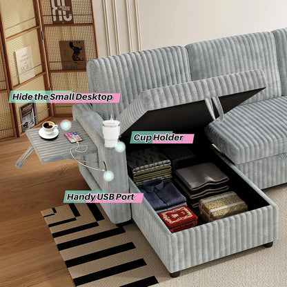 Sleeper Sectional Sofa, 110" Modern U Shaped Couch with Pull Out Bed, Convertible Corduroy Cloud Sofa with Double, Customized