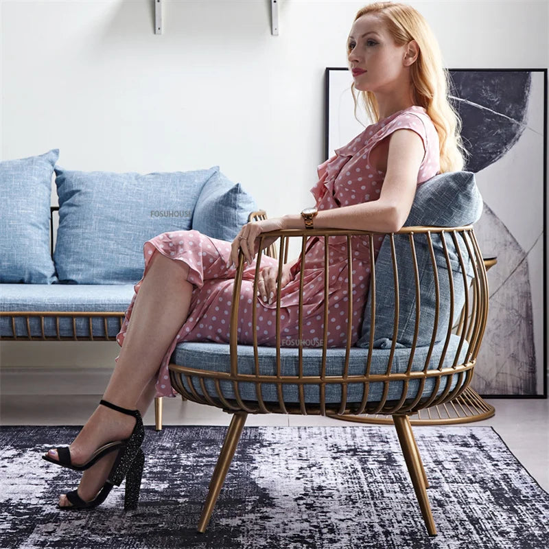 Living Room Furniture Bedroom Light Luxury Minimalist Single Sofa Chair Lounge Chair Nordic Wrought Iron Living Room Chairs