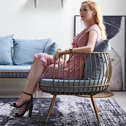 Living Room Furniture Bedroom Light Luxury Minimalist Single Sofa Chair Lounge Chair Nordic Wrought Iron Living Room Chairs