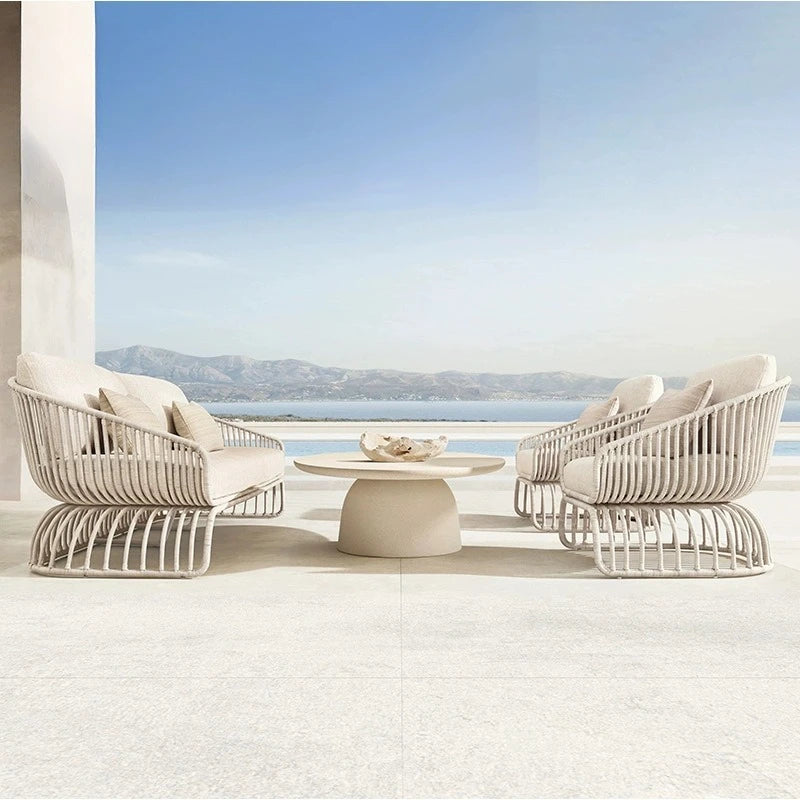 Leisure Outdoor Villa Rattan Sofa Chair Open Air Waterproof Sunscreen Courtyard Bed Hotel Homestay Outdoor Rattan