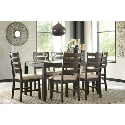 Rokane 20" Dining Room Table Set with 6 Upholstered Chairs, Brown