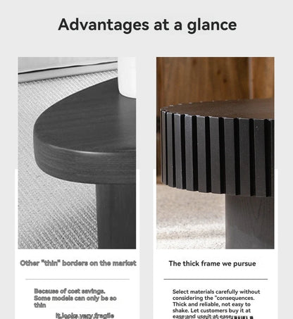 Modern Wooden Coffee Table Round Black with Solid Wood Veneered, Circle Center Table Accent Tea Table for Living Room Apartment