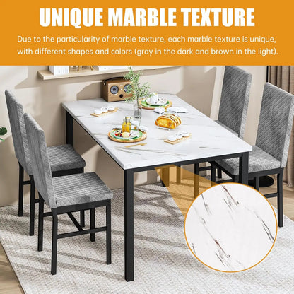 Dining Table Set for 4 Kitchen Table and Chairs Set of 4 Faux Marble Kitchen and Dining with Velvet Upholstered Dinner