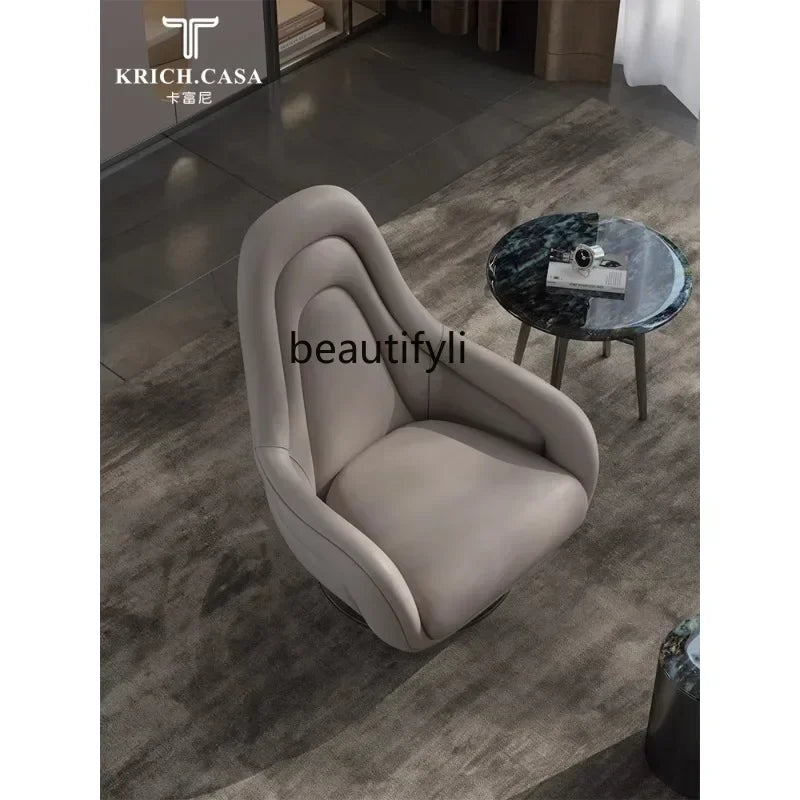 1lNew Single Seater Italian Living Room Leisure Light Luxury Designer Leather Rotating Couch