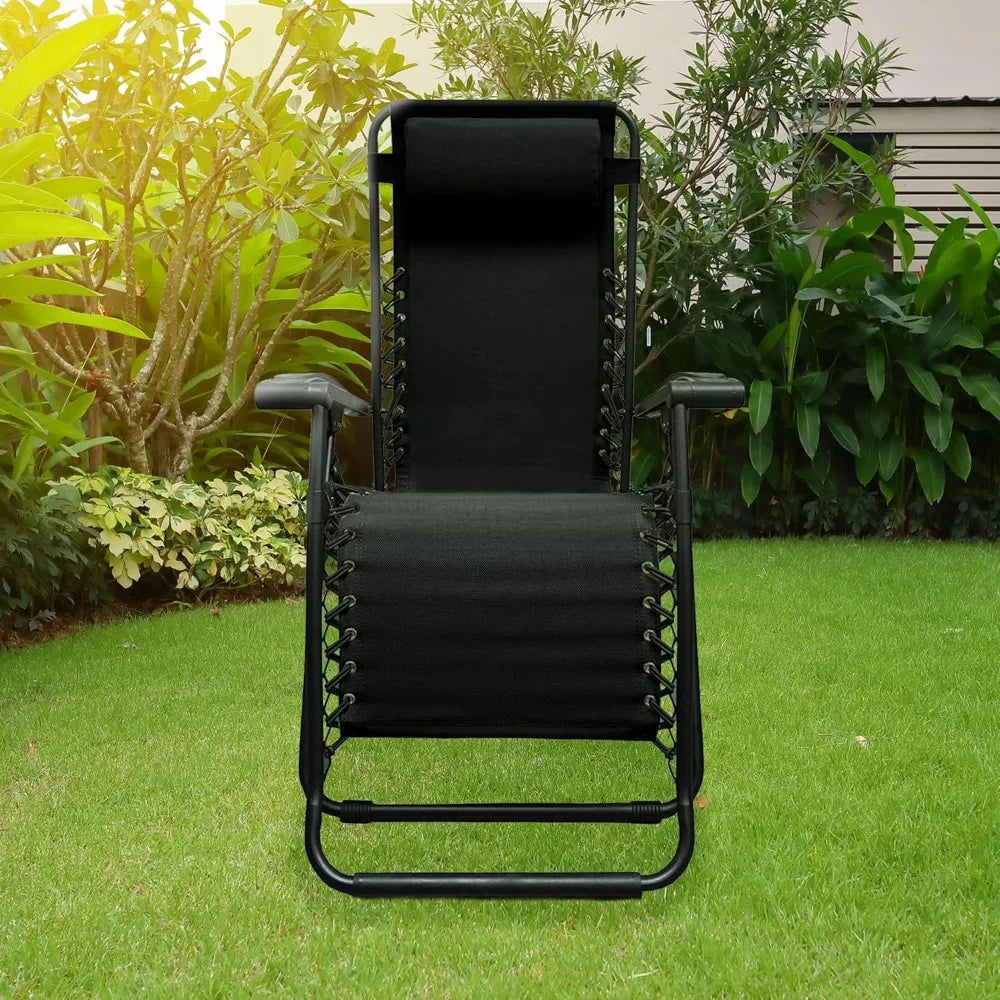 Portable Zero Gravity Folding Recliner Chair for Outdoor Camping Pool Patio with Adjustable Headrest, Black