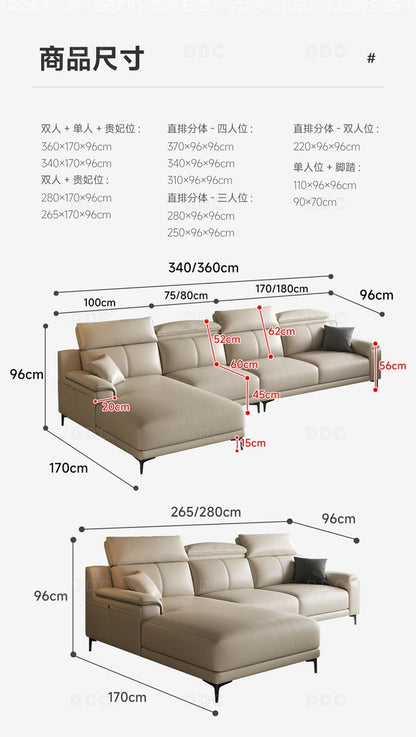Modern minimalist top-layer cowhide inline sofa small apartment Italian minimalist living room concubine