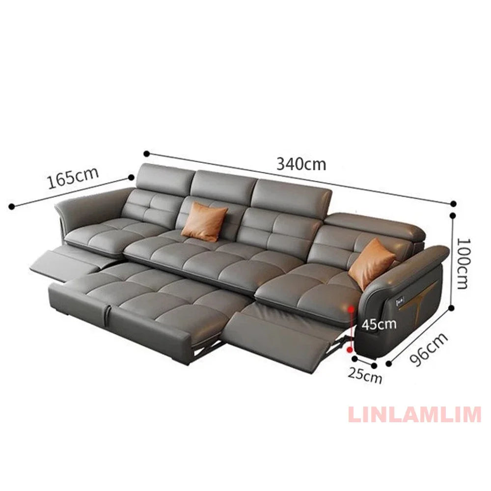 Modern Electric Recliner Sofa Bed with Adjustable Backrest, L-Shaped Multifunctional Italian Genuine Leather Sectional Couch