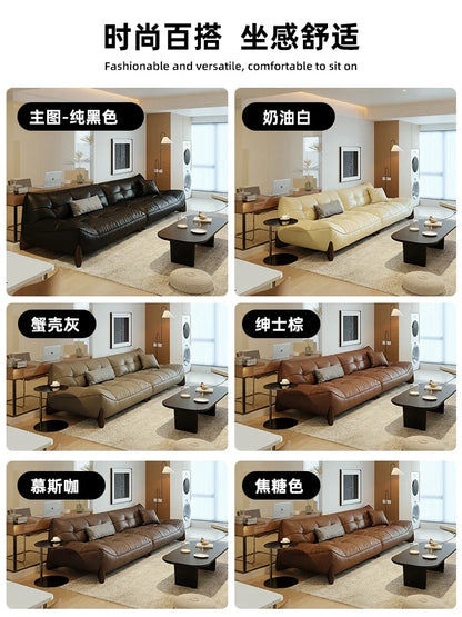Extreme leather sofa Italian minimalist first layer cowhide living room simple medium and ancient style retro small apartment