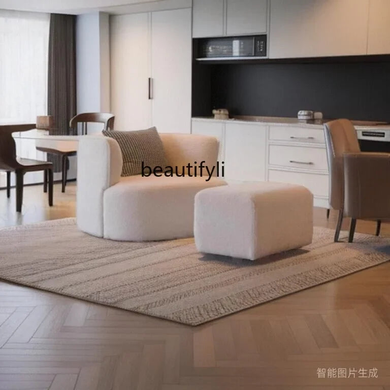 Nordic Light Luxury Cream Style Single Lambswool Couch Home Living Room Bedroom Couch Designer Chair