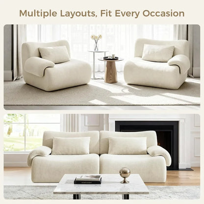 79" Boneless Cloud Couch, Modular Sectional Sofa with Throw Pillows, Deep Seat Sectional Sofa 2 Seater for Living Room