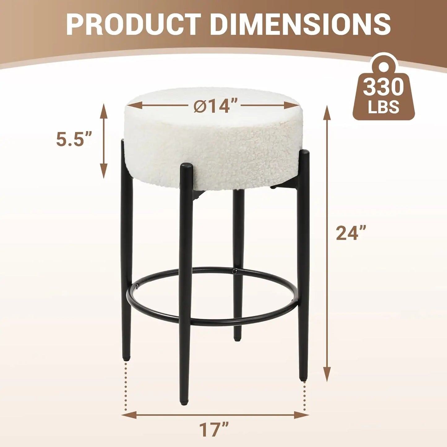 Counter Height Bar Stools, Set of 4, 24" Modern Backless Bar Stools, Ideal for Kitchen Counter, Kitchen Island, White