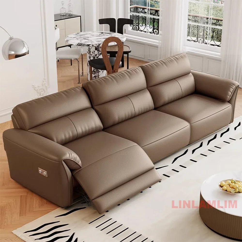 MINGDIBAO Modern Recliner Sofa with Hidden Foldable Tray Table and USB – Italian Genuine Leather Sectional Couch for Living Room