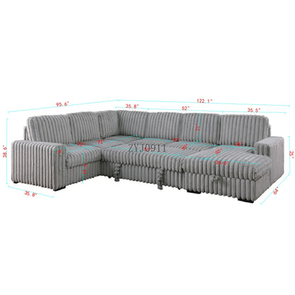 122" pull-out sofa, plush fabric sofa bed ports and comfortable upholstery, oversized U-shaped sectioned sofa