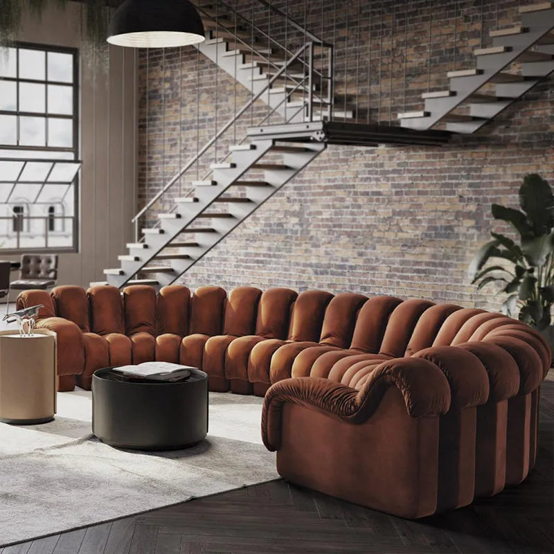 Artistic High End White Leather De Sede DS 600 Snake Sofa Curved Modular Sectional Sofa Round Water Proof Couch Set