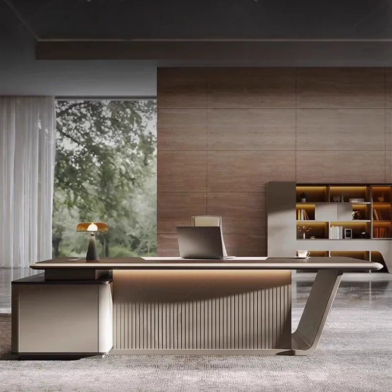High Quality Light LuxuryOffice Desk Boss L Shaped Work Manager Computer Desks Executive Shelf Escritorio Oficina Furniture