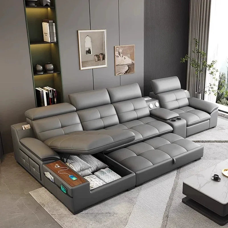 functional sofa, electric adjustable modern living room, storage princess, smart head, etc., dual-purpose leather sofa bed