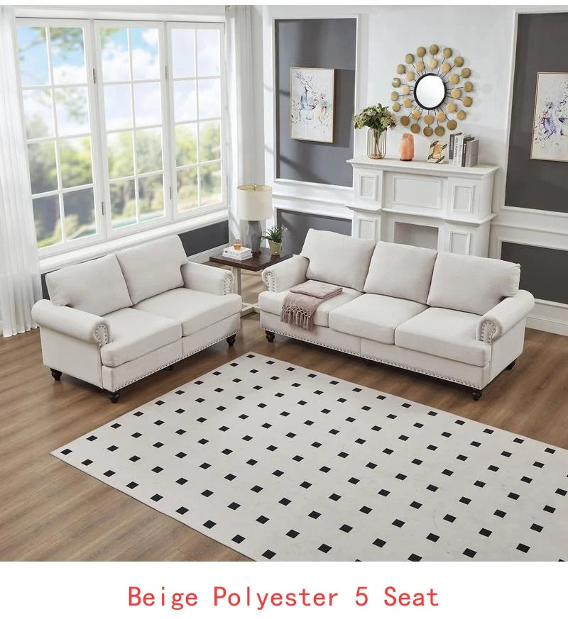 Modern Classic Design 2+3 Seater Loveseat & Sofa Leather Couch, Upholstered Imitation Cowhide Leather in Brown