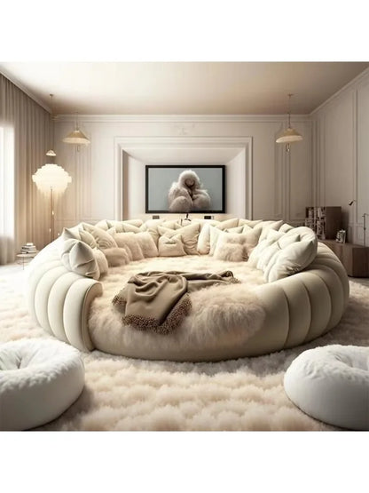 Round Double Bed Upholstered Bed Wooden Frame Family Hotel Princess Bedroom Bed