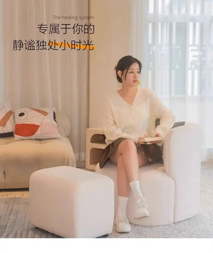 Nordic Light Luxury Cream Style Single Lambswool Couch Home Living Room Bedroom Couch Designer Chair