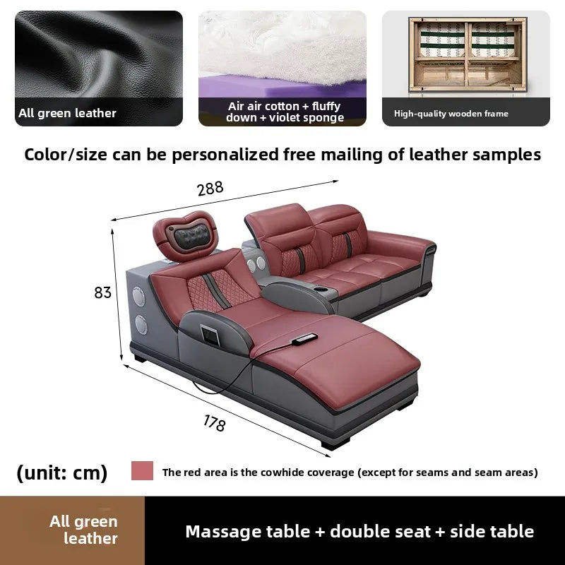 Massage combination living room leather sofa first layer cowhide small apartment sofa living room