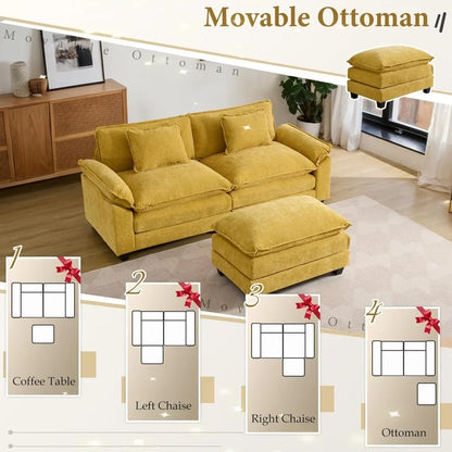 Comfy Cloud Couch Modular Sectional Sofa, Modern Chenille Deep Seat Sleeper Couches with Ottoman and Pillows for Living Room