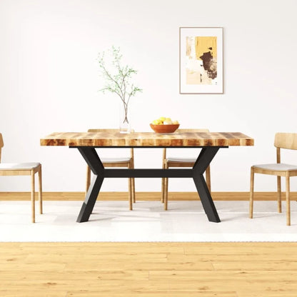 Solid Mango Wood Dining Table with Black Steel Frame, 70.9" x 35.4" x 29.9", Seats 4-6, Polished Finish, Perfect for Kitchen and