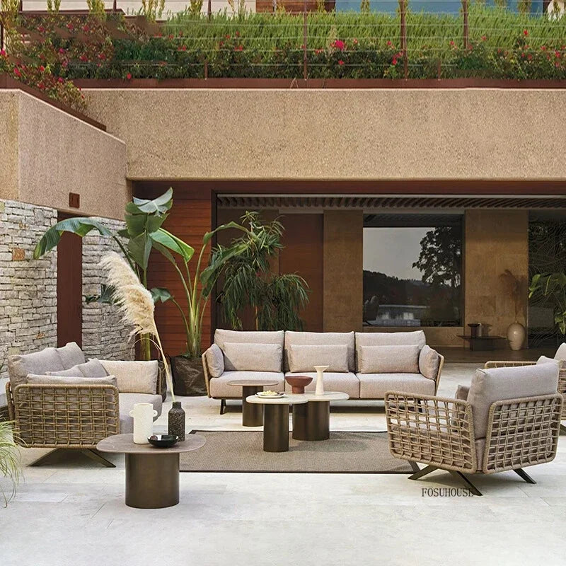 Nordic Designer Outdoor Garden Sofas Villa Leisure Area Lazy Sofa Home Balcony Sofa Chair Combination Luxury Outdoor Furniture L