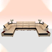 MINGDIBAO Modern Minimalist Genuine Leather Sectional Sofa with Console, Storage and Speaker Italian Leather Living Room Couch