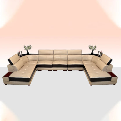 MINGDIBAO Modern Minimalist Genuine Leather Sectional Sofa with Console, Storage and Speaker Italian Leather Living Room Couch
