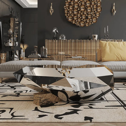 High-end art diamond-shaped coffee table post-modern stainless steel luxury living room furniture