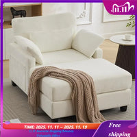 White Chenille Oversized Chaise Lounge with Ottoman 57.5 Inch Reading Chair Comfortable Sofa Bed for Indoor Furniture