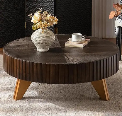 Modern Rustic Walnut Coffee Table - Space-Saving Pedestal Design for Contemporary Living Rooms