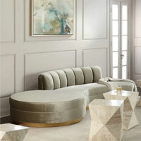 -Luxury Living Room Gold Stainless Steel Curved Sofa Velvet Upholstered Hotel Home Sofa