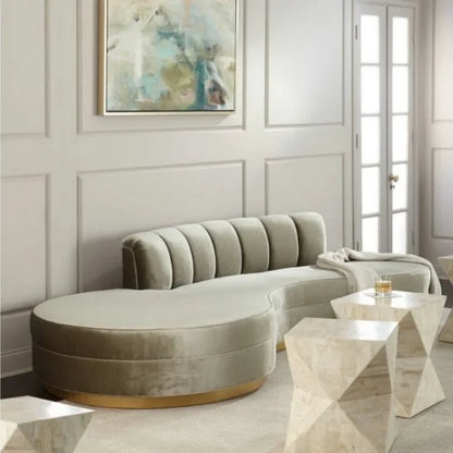 -Luxury Living Room Gold Stainless Steel Curved Sofa Velvet Upholstered Hotel Home Sofa