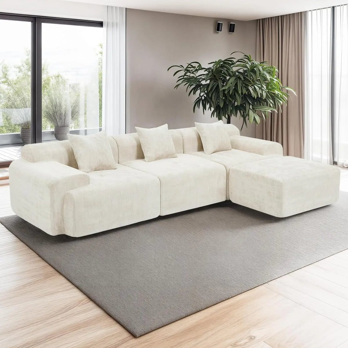 119’’ Modular Compression Sofa, L-Shaped Cloud Sectional Couch with Chaise & Deep Seating, Modern Upholstered Living Room Couch