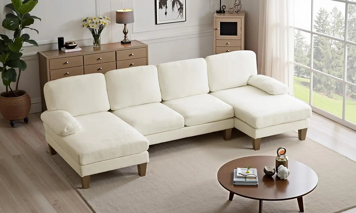 Living Room Sectional Sofa, U Shaped Sofa with Double Chaise Longue
