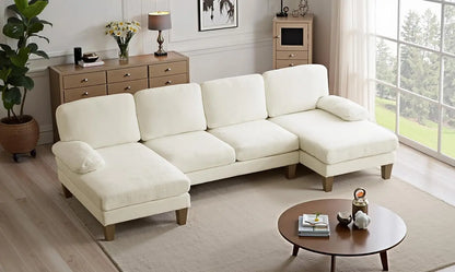 Living Room Sectional Sofa, U Shaped Sofa with Double Chaise Longue