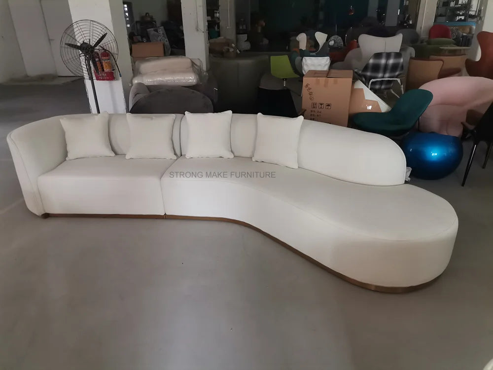 Nordic Minimalist Home Furniture White 3 Seater Velvet Corner Couch Curved Sectional Boucle Teddy Sofa for Living Room