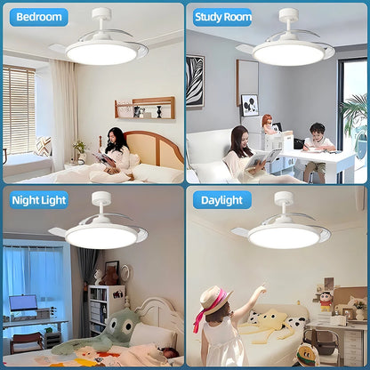 Ultra Thin Ceiling Fan lamps Retractable Fan Blade with Remote Control Fan for Room Bedroom Living Room Led Lighting AC95-260V