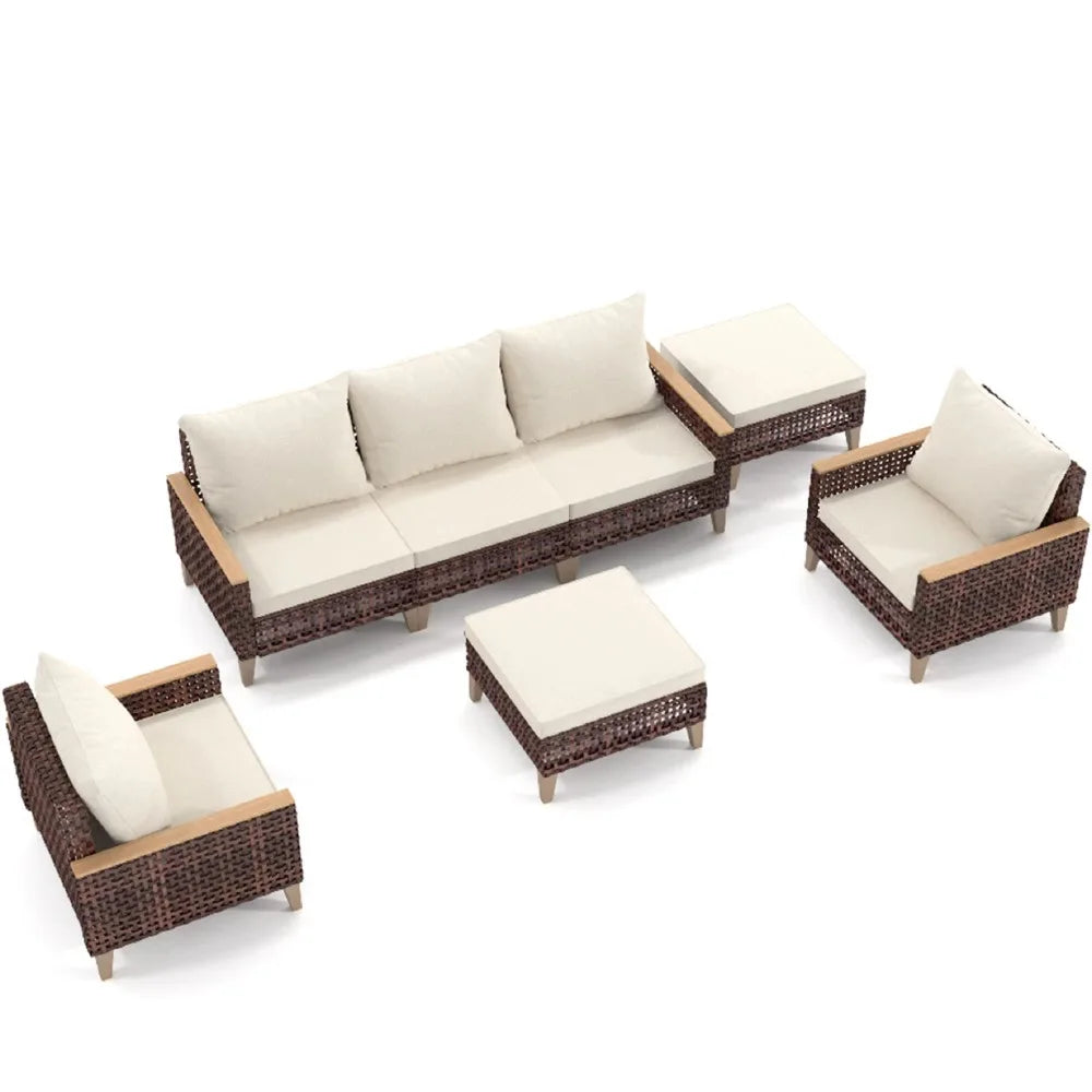 5-Person Outdoor Rattan Furniture Patio Set with Side Table Sectional Seating Group with Cushions