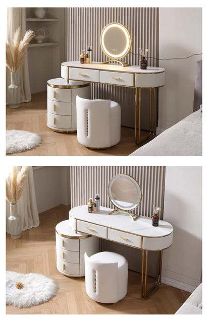 Light Mirror Vanity Table White Minimalist Drawers Storage Dressing Table Desk Makeup Mesa De Maquillaje Bedroom Furniture