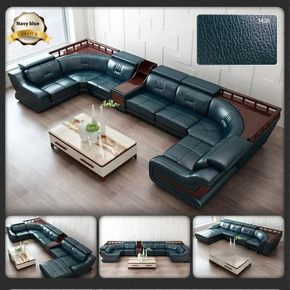 MANBAS Premium Italian Genuine Leather Sofa Sets Big Sectional Couch Living Room Sofas With Adjustable Headrests Home Furniture