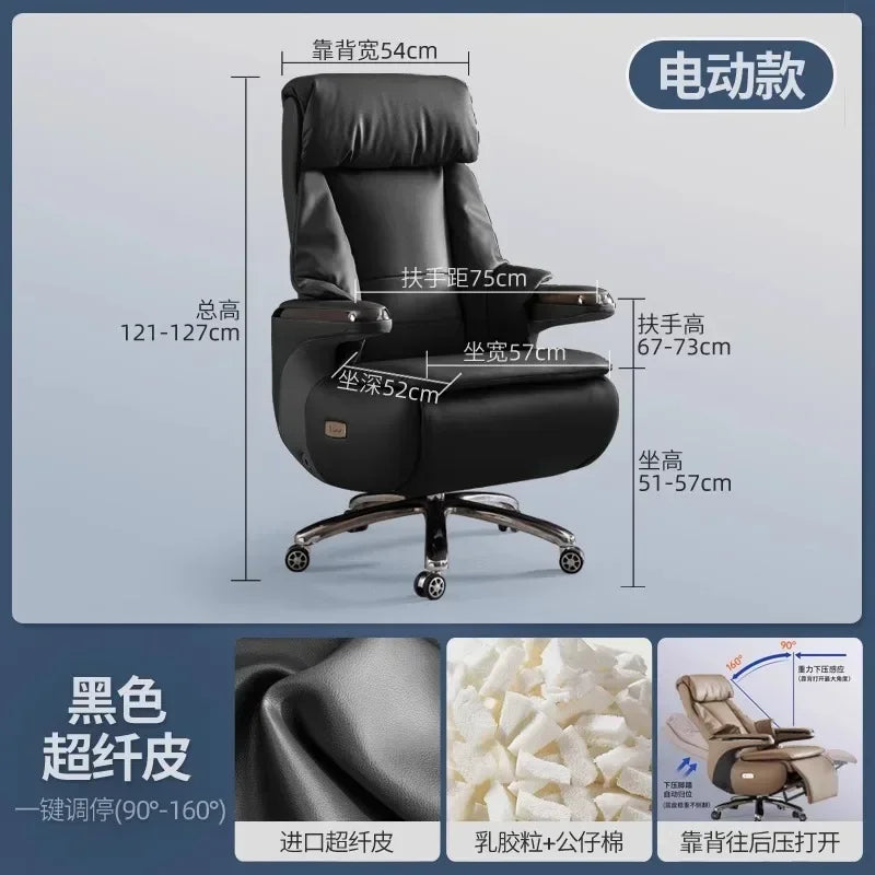 Senior Leather Office Chairs Ergonomic Comfortable Adjust Recliner Office Chairs Mobile Luxurious Furniture Silla Oficina LXOC
