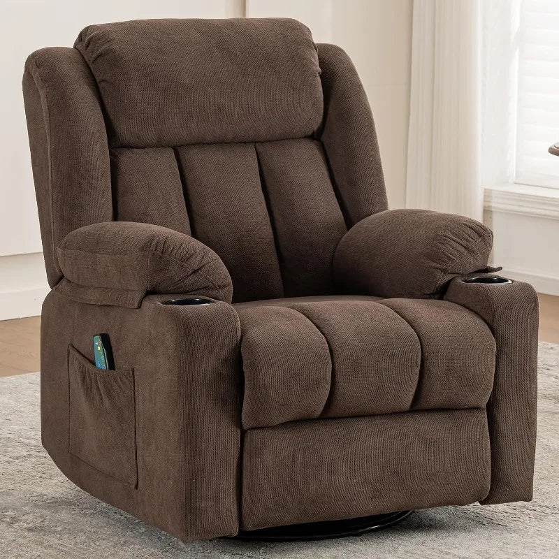 Ketaiyou Rocker Swivel Recliner Chair for Adults, Overstuffed Large Manual Recliner Glider with Massage and Heat, Comfy Soft