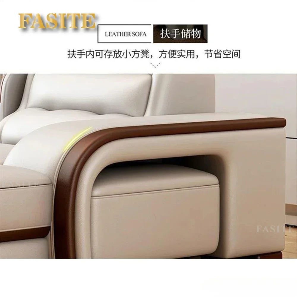 Genuine Leather Sofa With Bluetooth Speaker,USB And Adjustable Headrests - Nordic Italian Couch For Living Room Economically