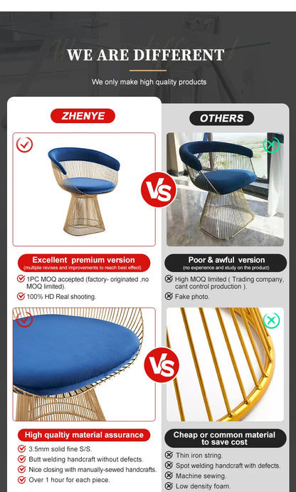 Modern Home Metal Gold Frame Accent Chair Luxury Fabric Velvet Stainless Steel Living Room Lounge Chairs