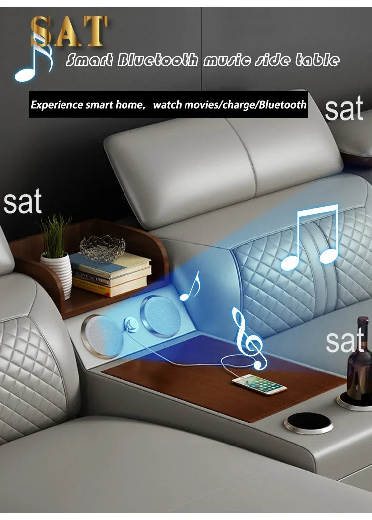 -Italian modern multifunctional sofa light luxury Faux Leather sectional sofa couch with USB charging and bluetooth speaker